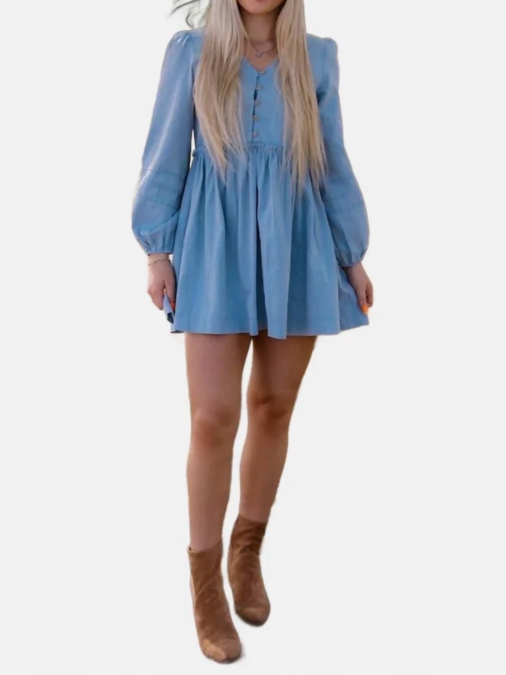 In February Sz S Farrah Denim Mini Dress In Vintage Blue